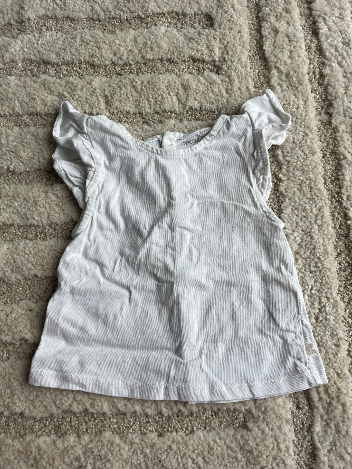 Ensemble salopette courte en jean à rayures roses + haut blanc - 6 mois