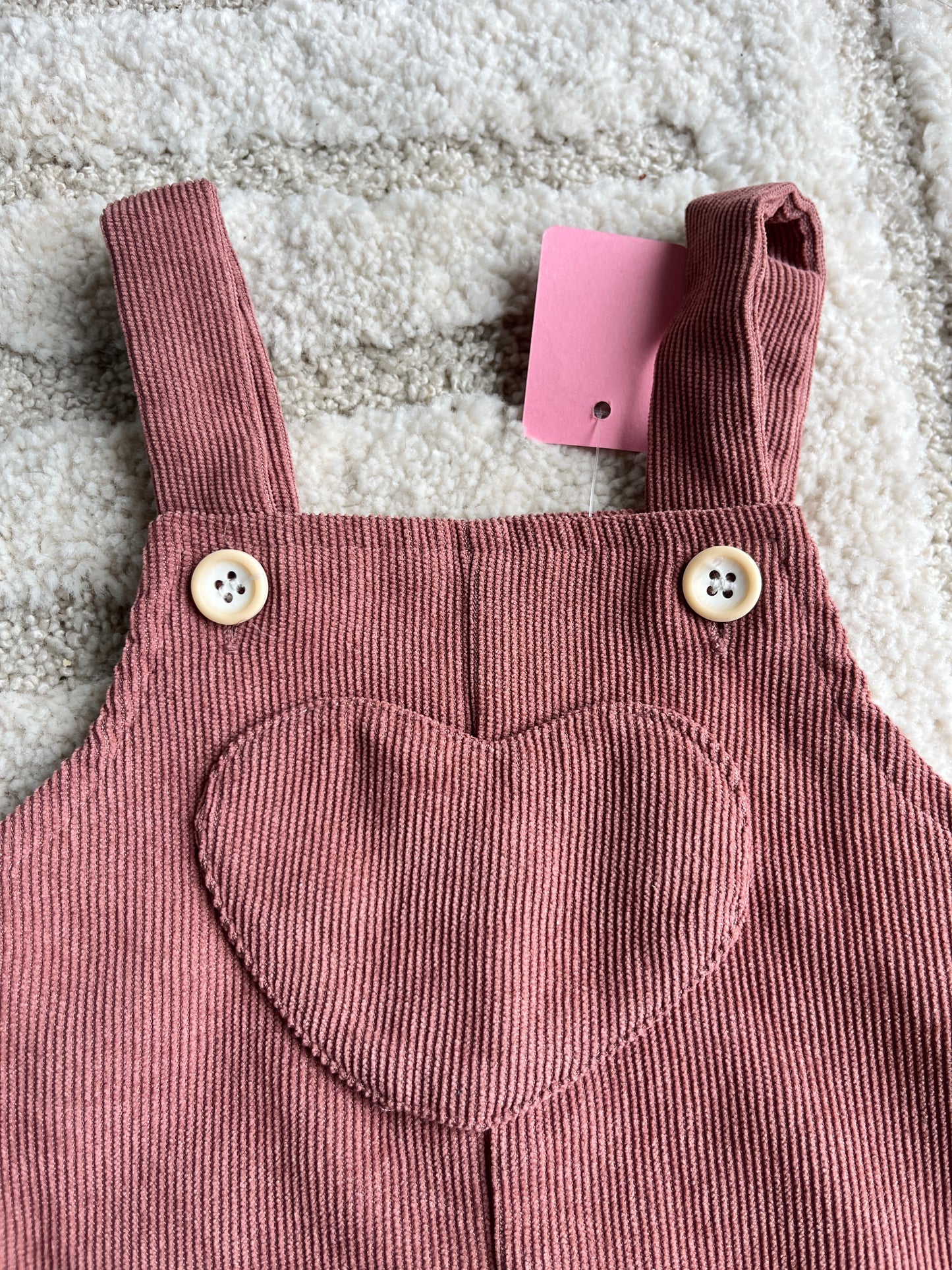 Salopette longue côtelé rose poudré avec cœur - 6/9 mois