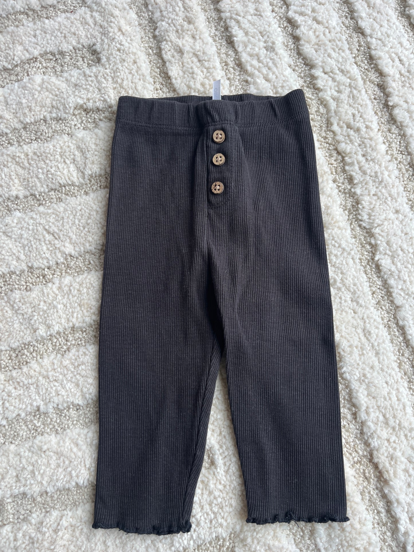Legging noir côtelé avec ourlets lettuce - 9 mois