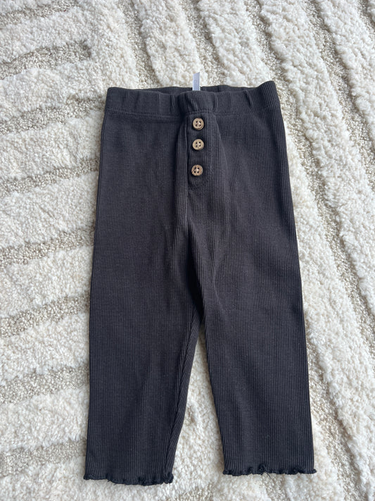 Legging noir côtelé avec ourlets lettuce - 9 mois