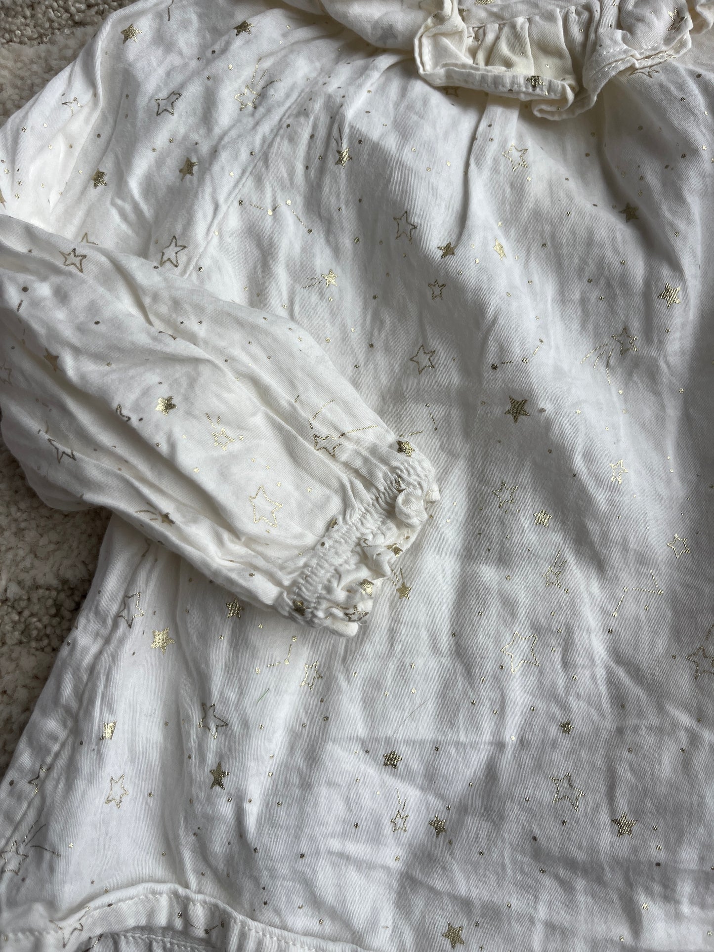 Blouse à manches longues crème motifs étoiles col volanté - 9 mois