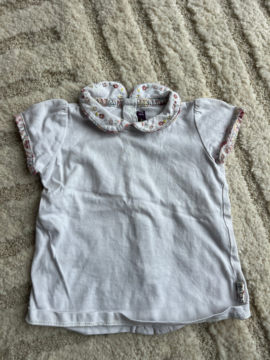 T-shirt à manches courtes blanc fleuri avec col Claudine Sergent Major - 9 mois