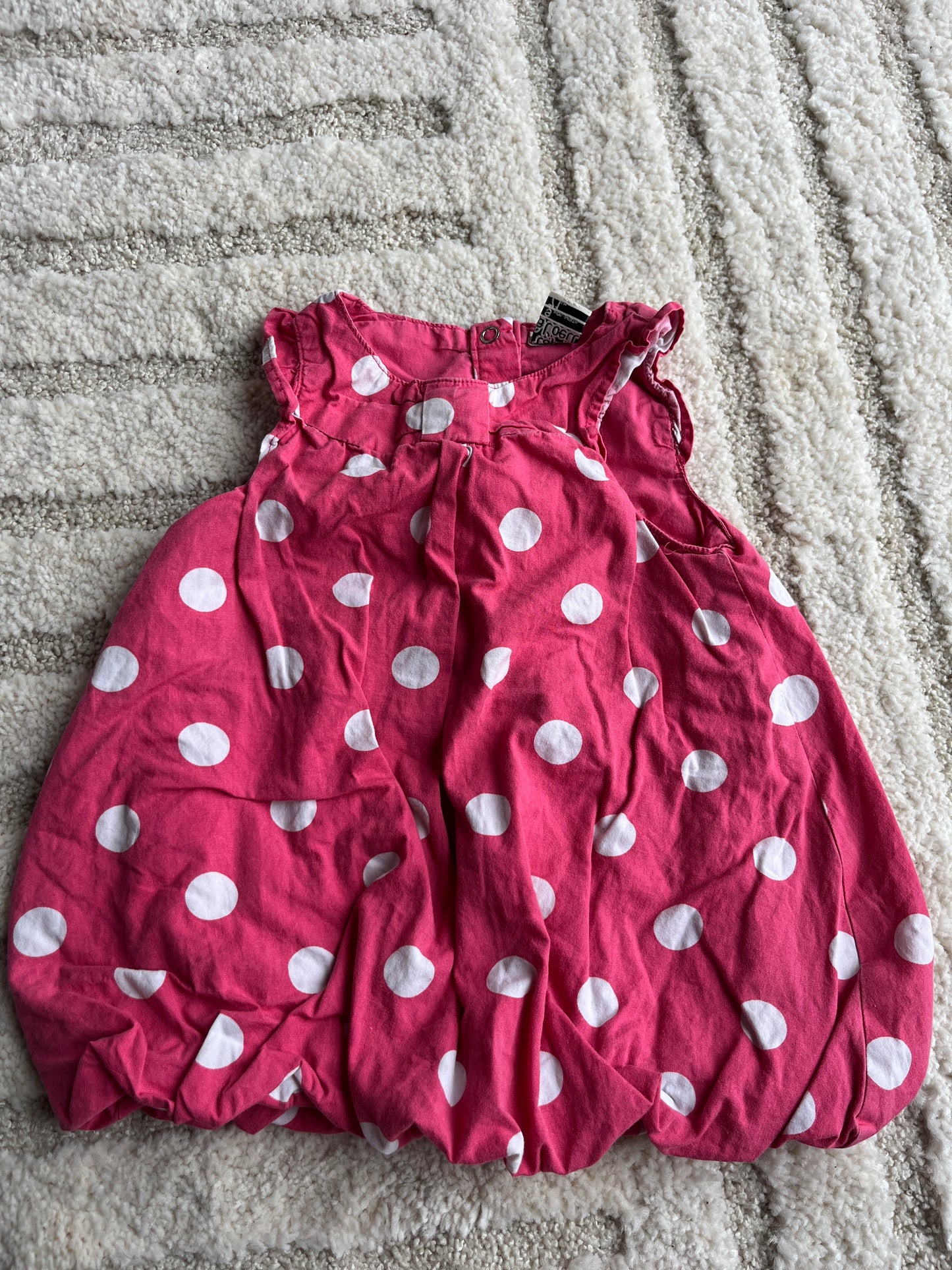 Robe ballon sans manches rose à pois blancs - 9 mois