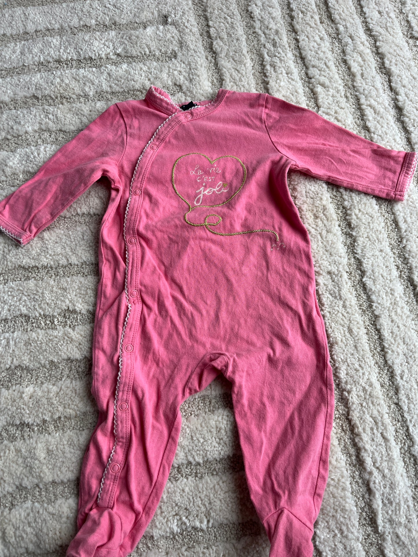 Pyjama léger rose « la vie c’est joli » - 9 mois