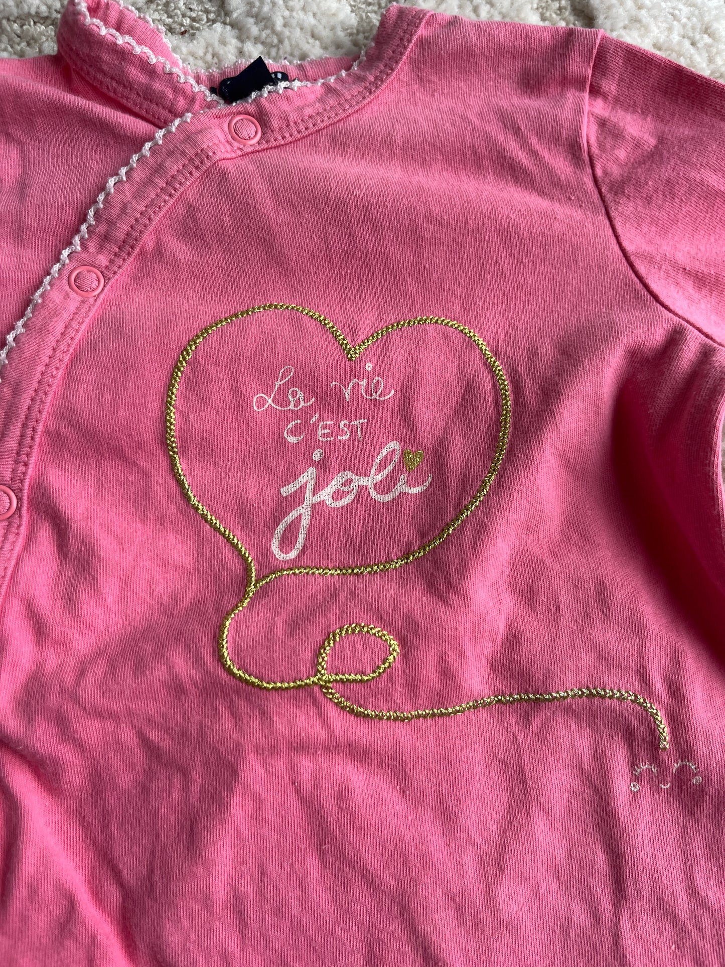Pyjama léger rose « la vie c’est joli » - 9 mois