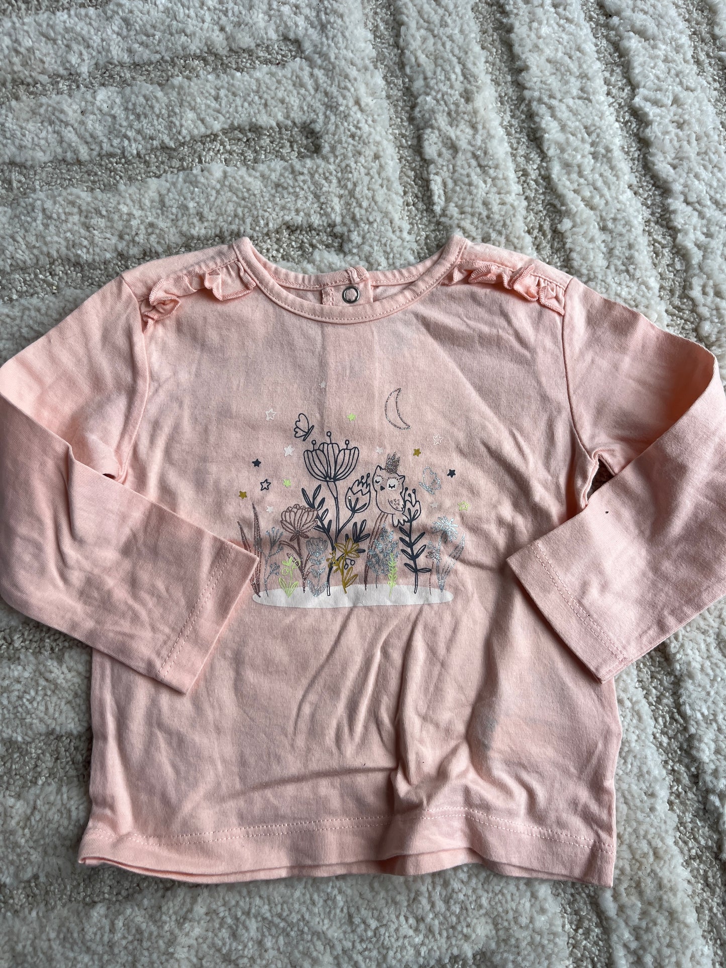 T-shirt à manches longues rose motifs chouette - 9 mois