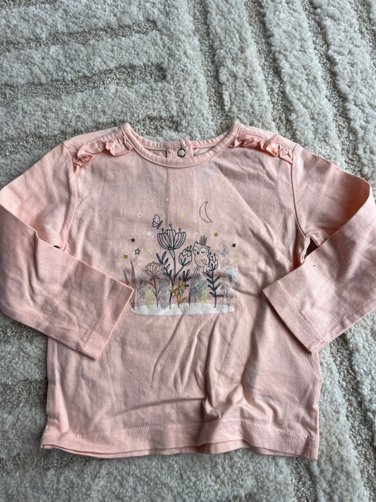 T-shirt à manches longues rose motifs chouette - 9 mois