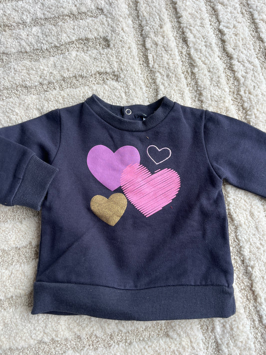 Sweat à manches longues violet foncé motifs cœurs - 9 mois