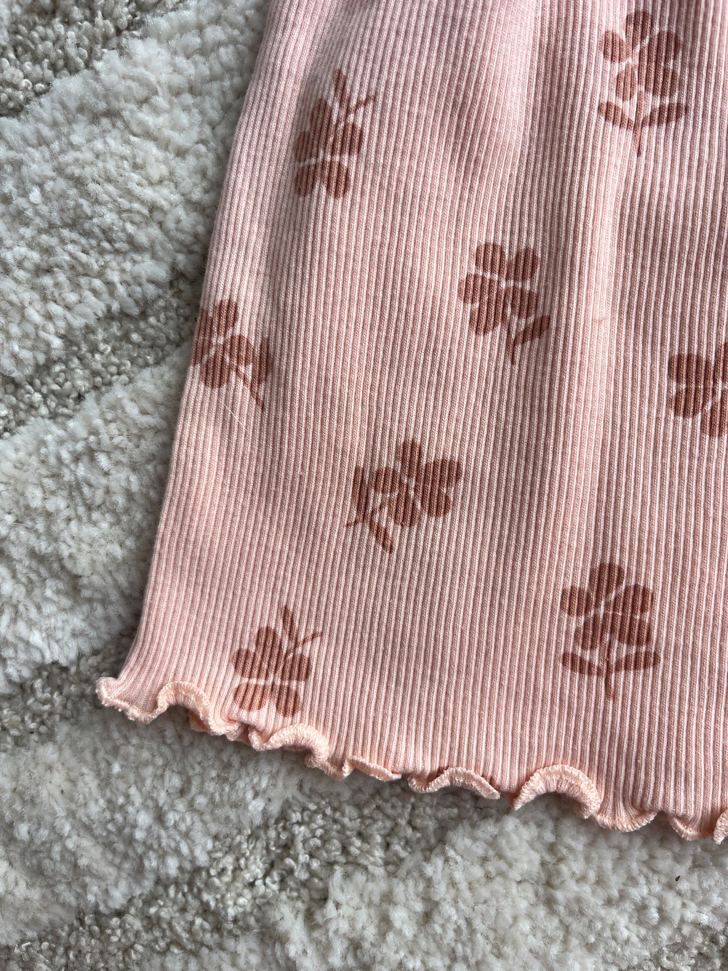 Robe à manches courtes rose côtelé motifs fleurs - 12 mois