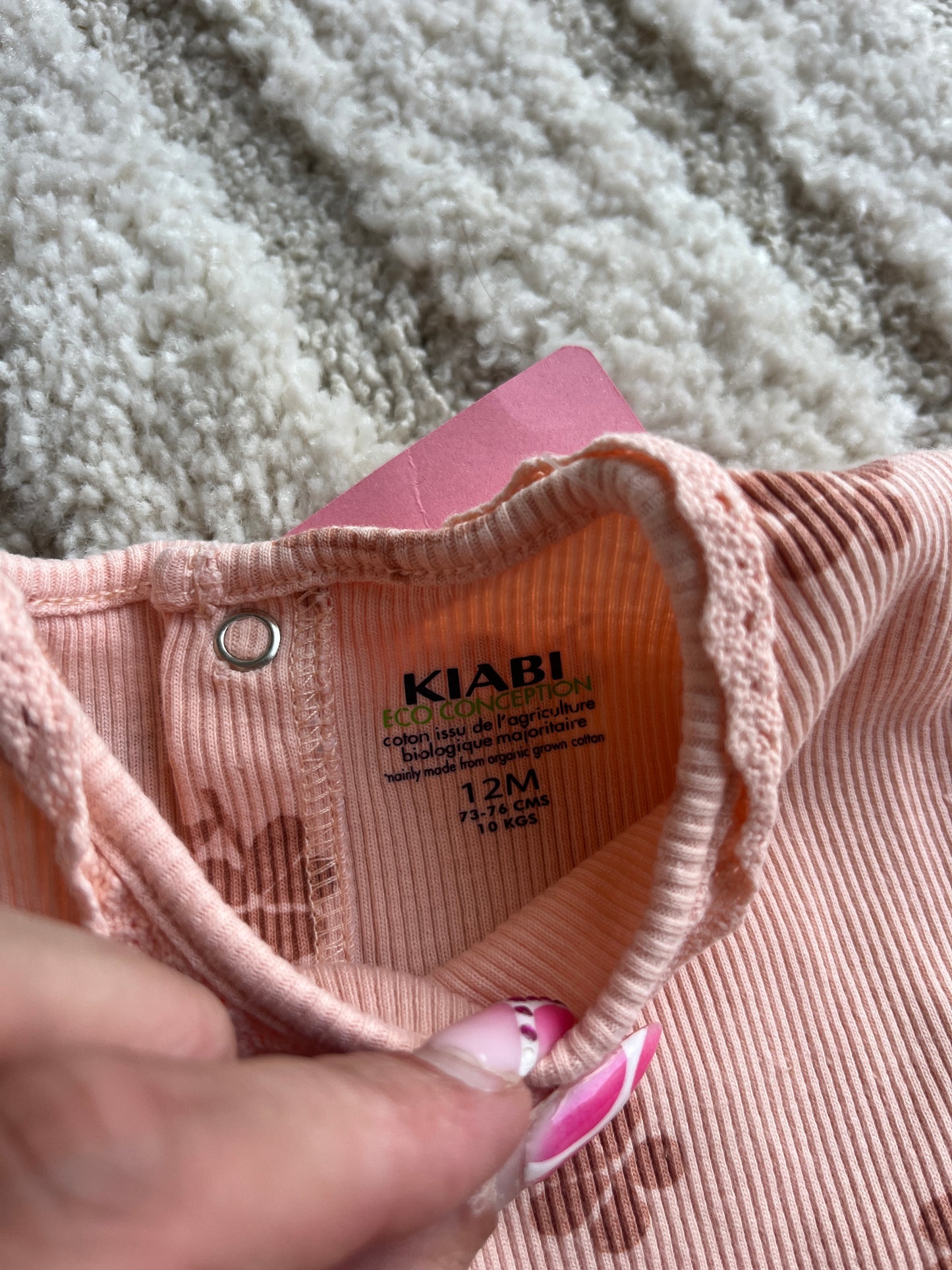 Robe à manches courtes rose côtelé motifs fleurs - 12 mois