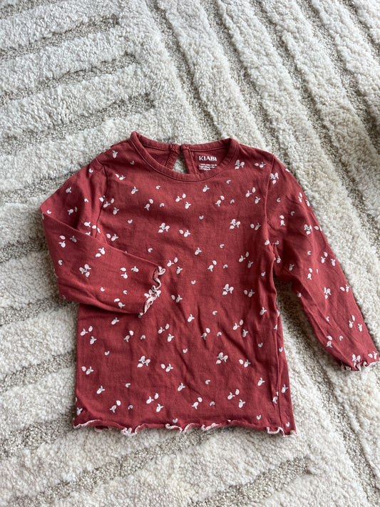 T-shirt à manches longues rouge motifs fleurs rose - 12 mois