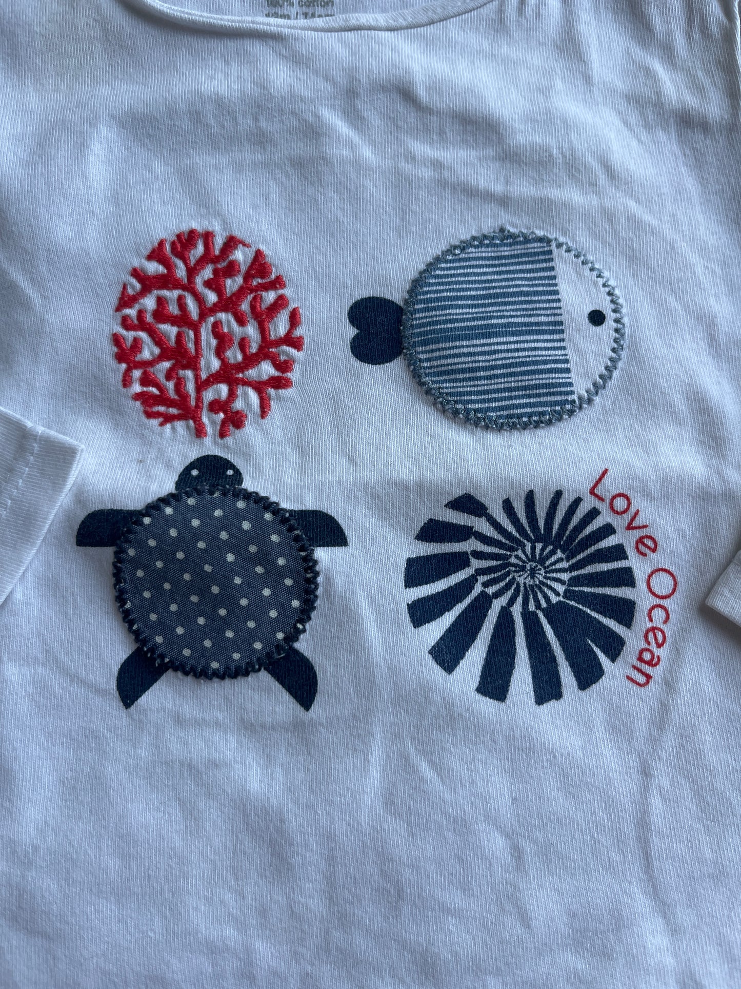 T-shirt à manches longues blanc motifs océan « love ocean » - 12 mois
