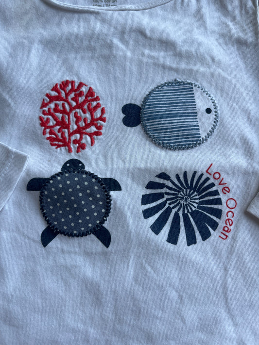 T-shirt à manches longues blanc motifs océan « love ocean » - 12 mois