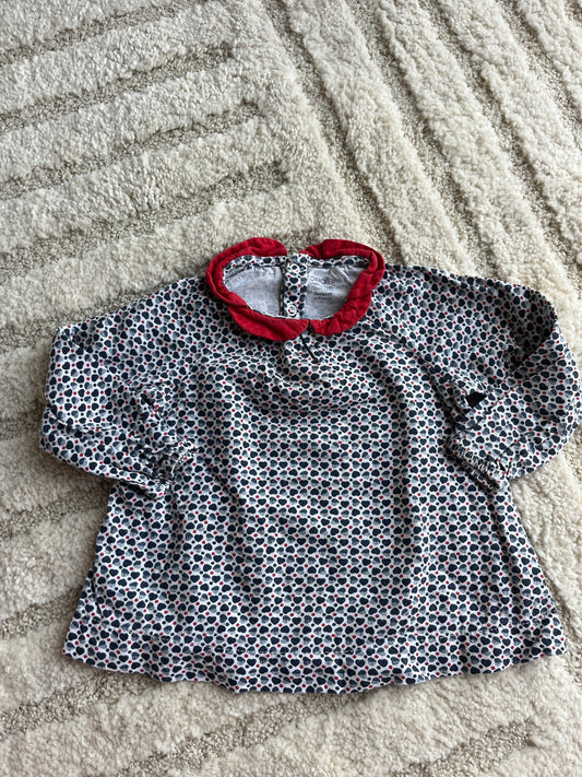 T-shirt à manches longues motif cœurs bleus et col Claudine Obaïbi - 12 mois