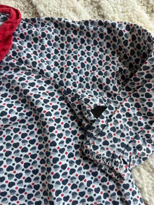 T-shirt à manches longues motif cœurs bleus et col Claudine Obaïbi - 12 mois