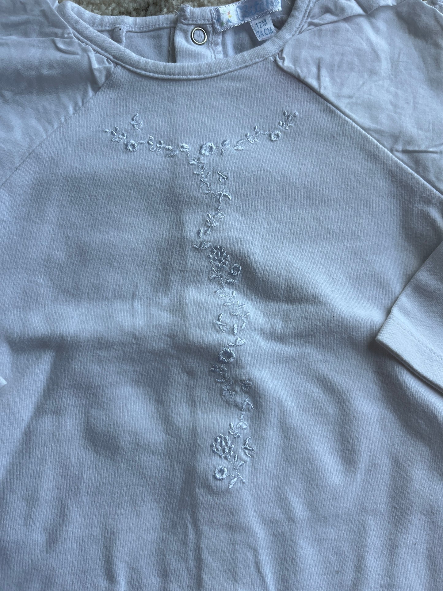 T-shirt à manches longues détails dentelles blanc Kitchoun - 12 mois