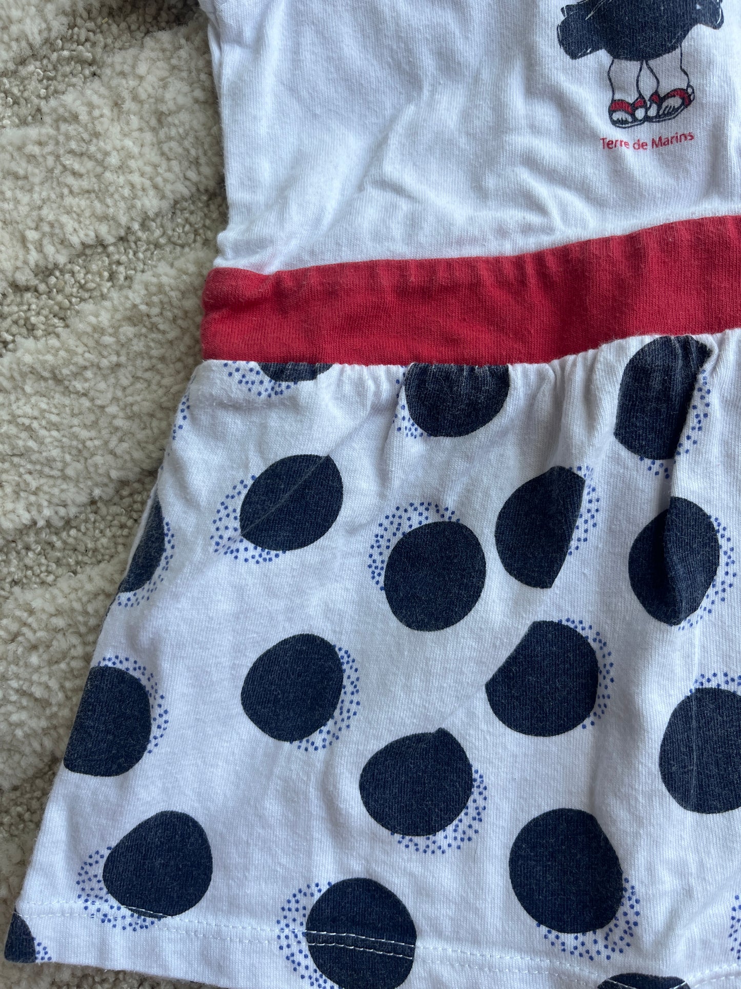 Robe à manches courtes blanche pois bleu marine Terre de Marins - 12 mois