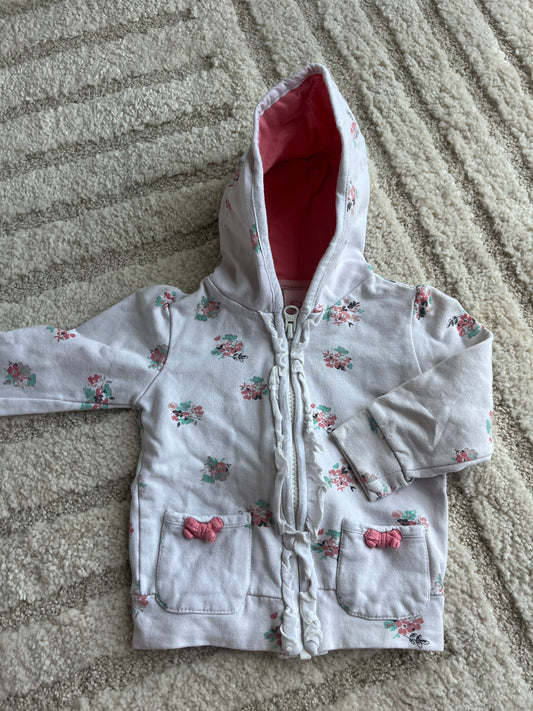 Gilet à manches longues, capuche et à zip blanc motifs fleurs rose Baby Club - 74 cm