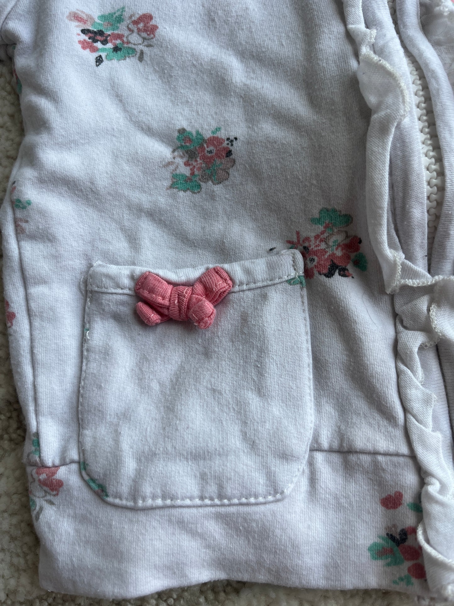 Gilet à manches longues, capuche et à zip blanc motifs fleurs rose Baby Club - 74 cm