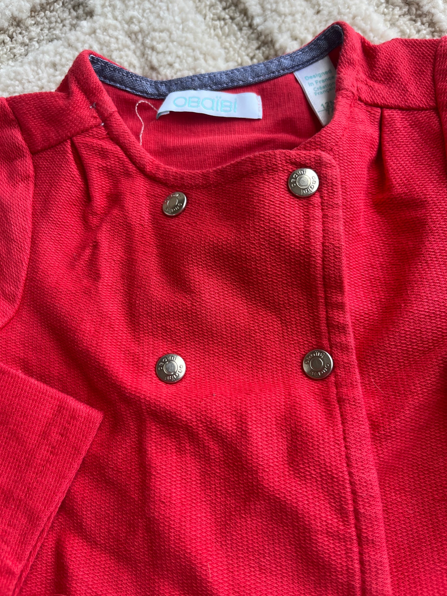 Veste légère à manches longues rouge double boutons Obaïbi - 12 mois