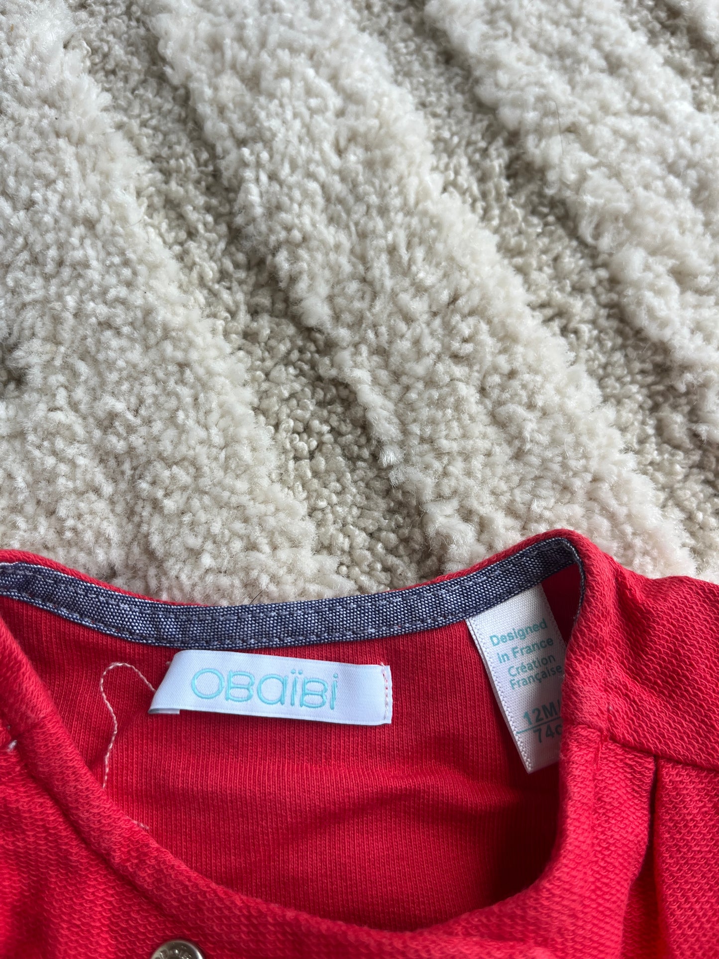 Veste légère à manches longues rouge double boutons Obaïbi - 12 mois