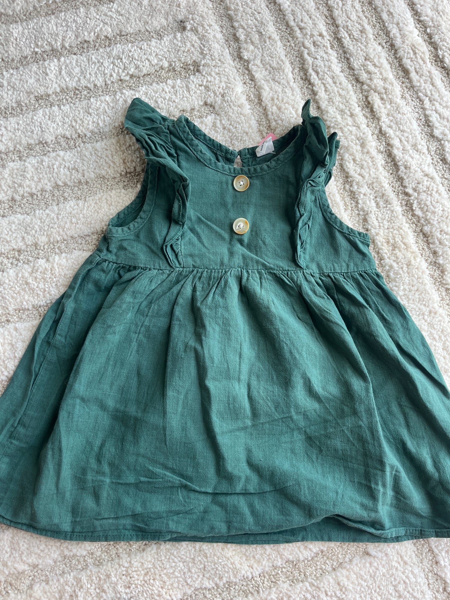 Robe sans manches vert effet lin - 12/18 mois