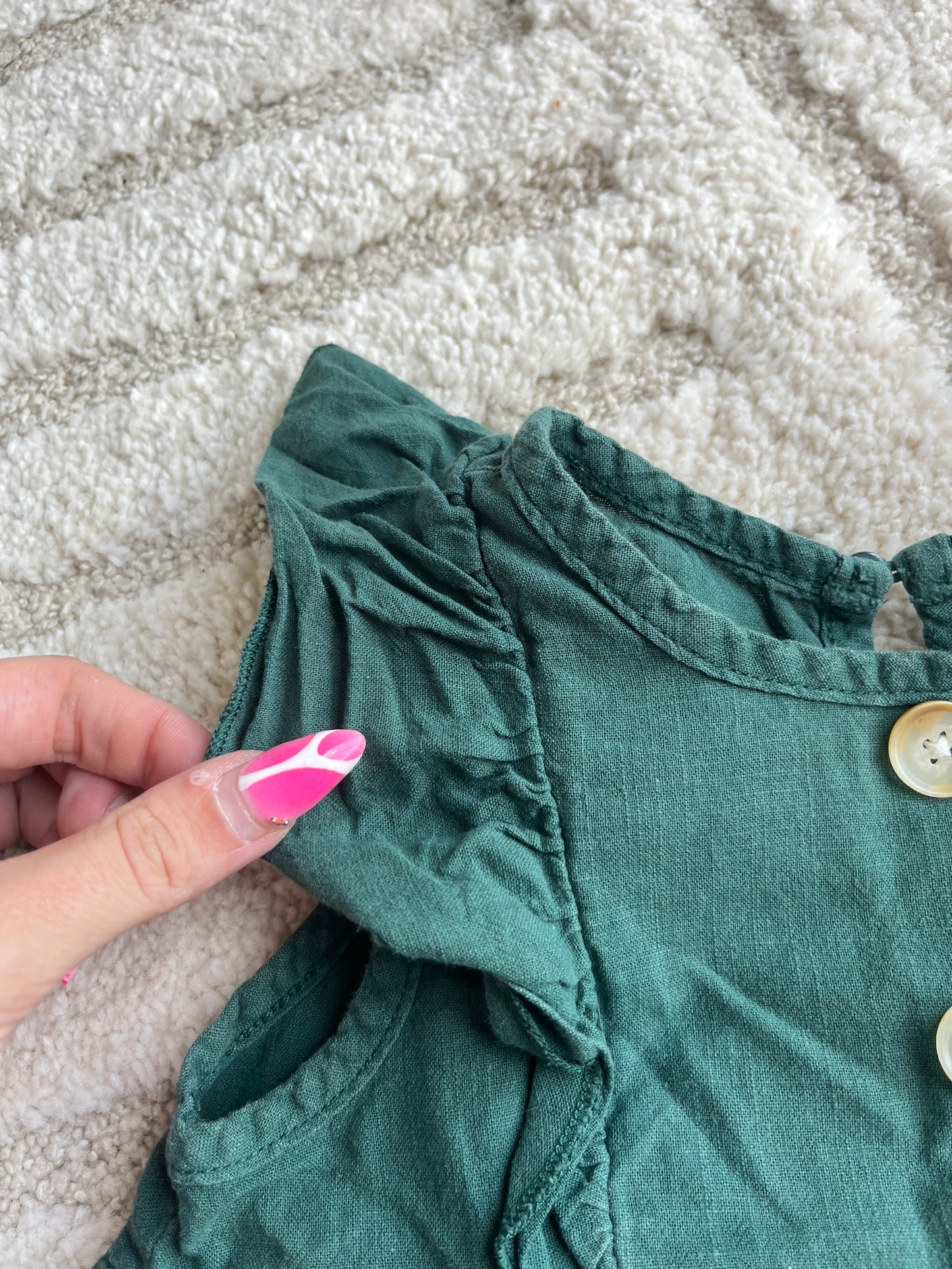 Robe sans manches vert effet lin - 12/18 mois