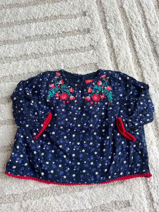 Blouse à manches longues bleu motif fleurs bleues et blanches - 12 mois
