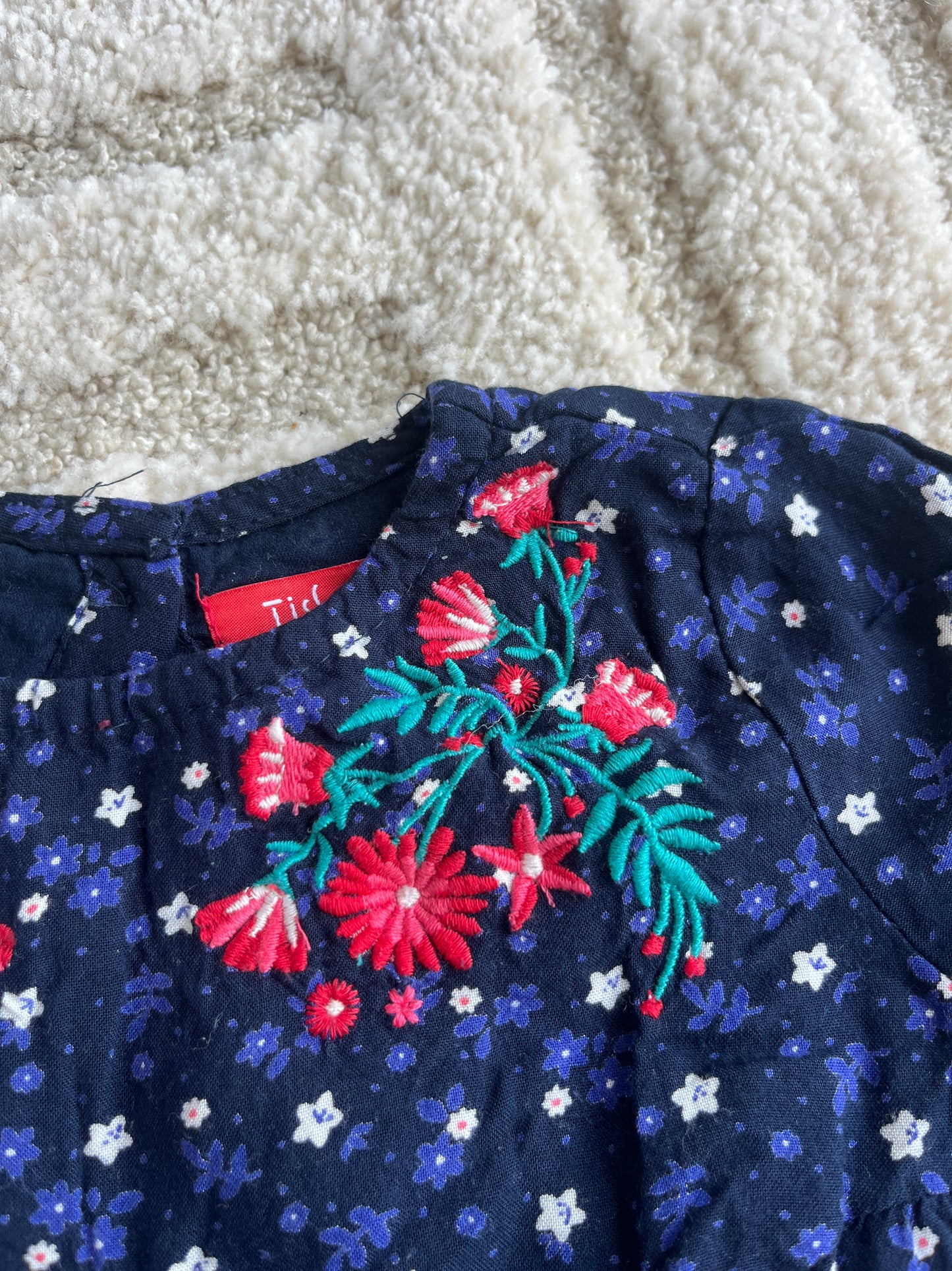 Blouse à manches longues bleu motif fleurs bleues et blanches - 12 mois