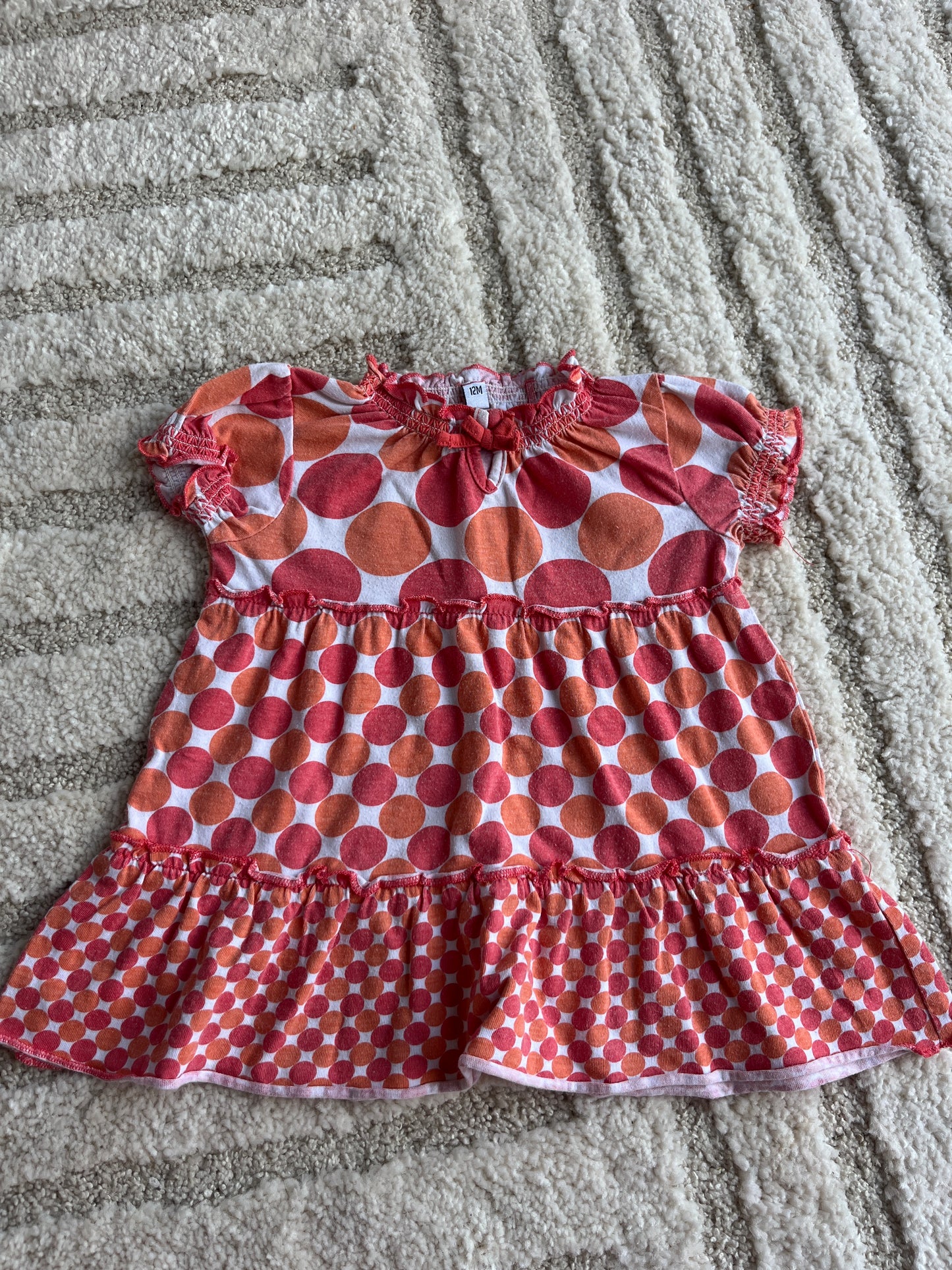 Robe à manches courtes pois orange et rouges - 12 mois