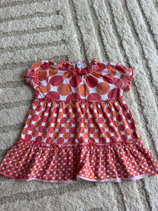 Robe à manches courtes pois orange et rouges - 12 mois