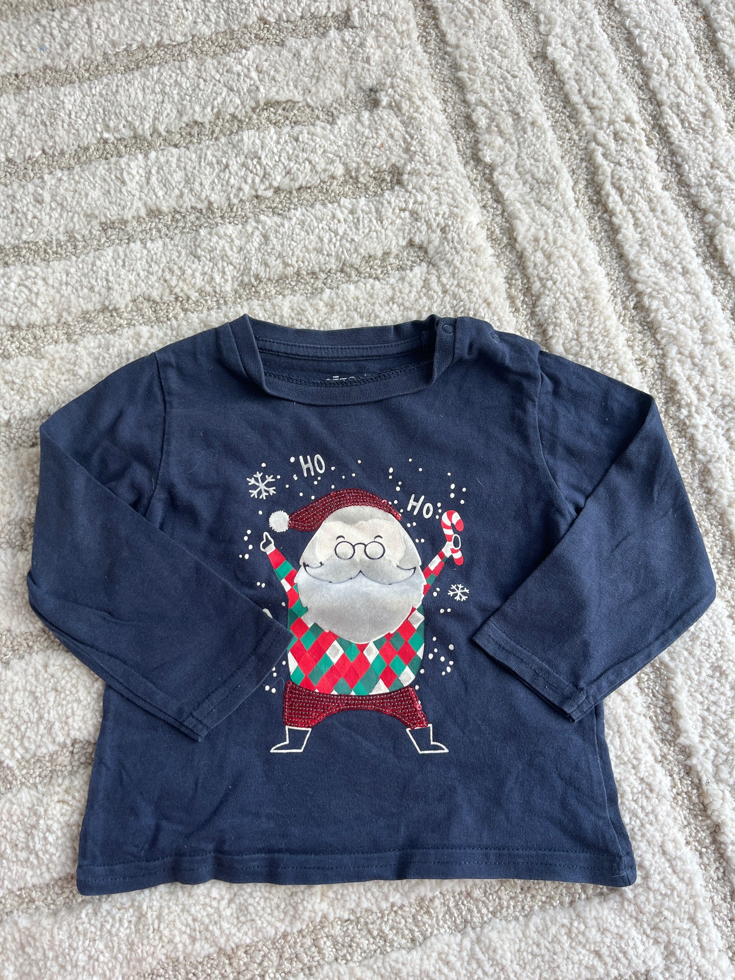 T-shirt à manches longues bleu marine père Noël Gemo - 18 mois