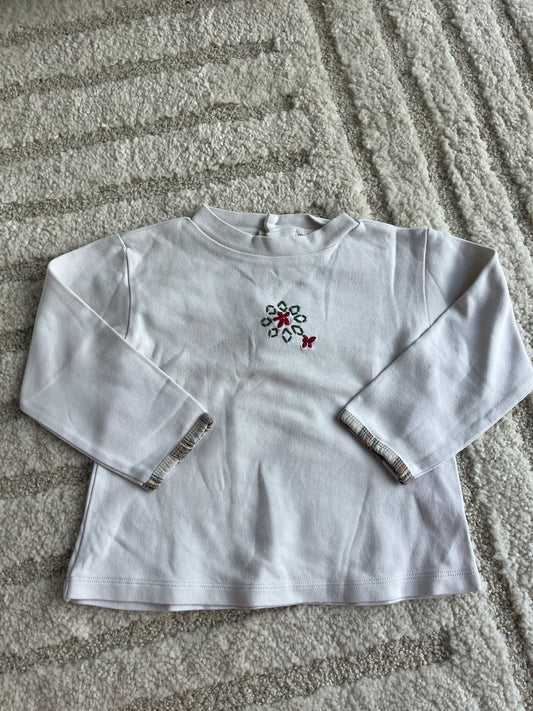 T-shirt à manches longues crème avec fleur et papillon brodé Sergent Major - 18 mois