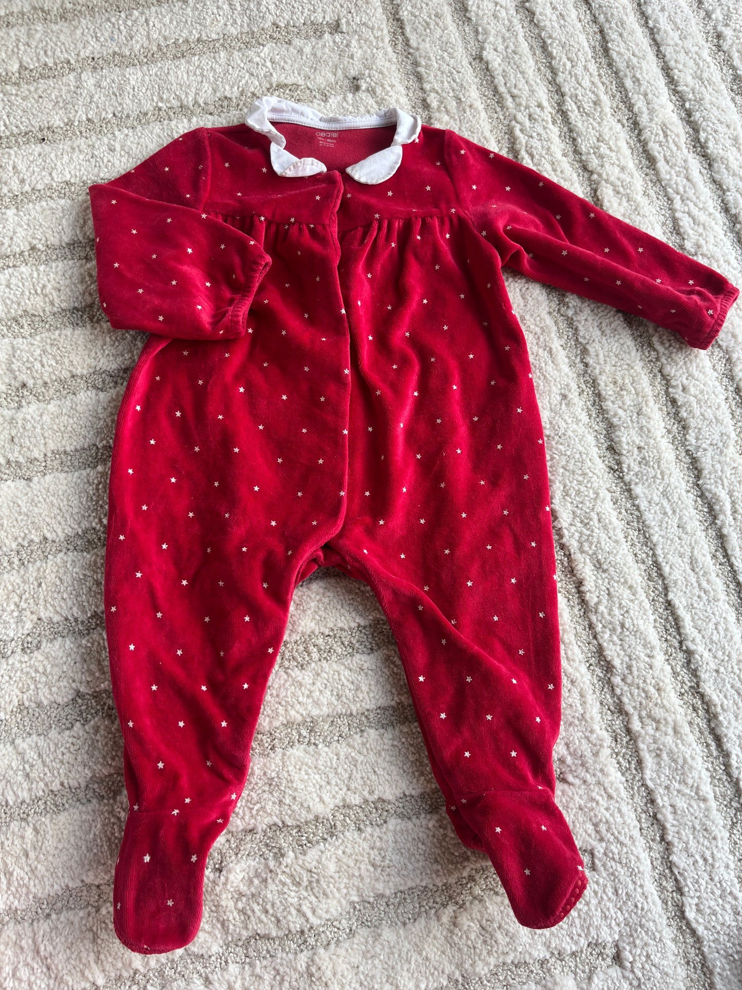Pyjama velours rouge avec pois et col Claudine blanc Obaïbi - 18 mois