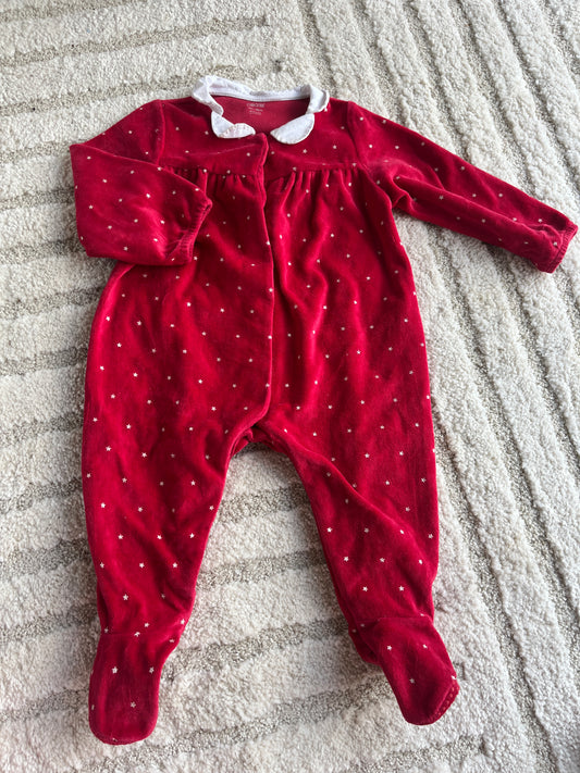 Pyjama velours rouge avec pois et col Claudine blanc Obaïbi - 18 mois