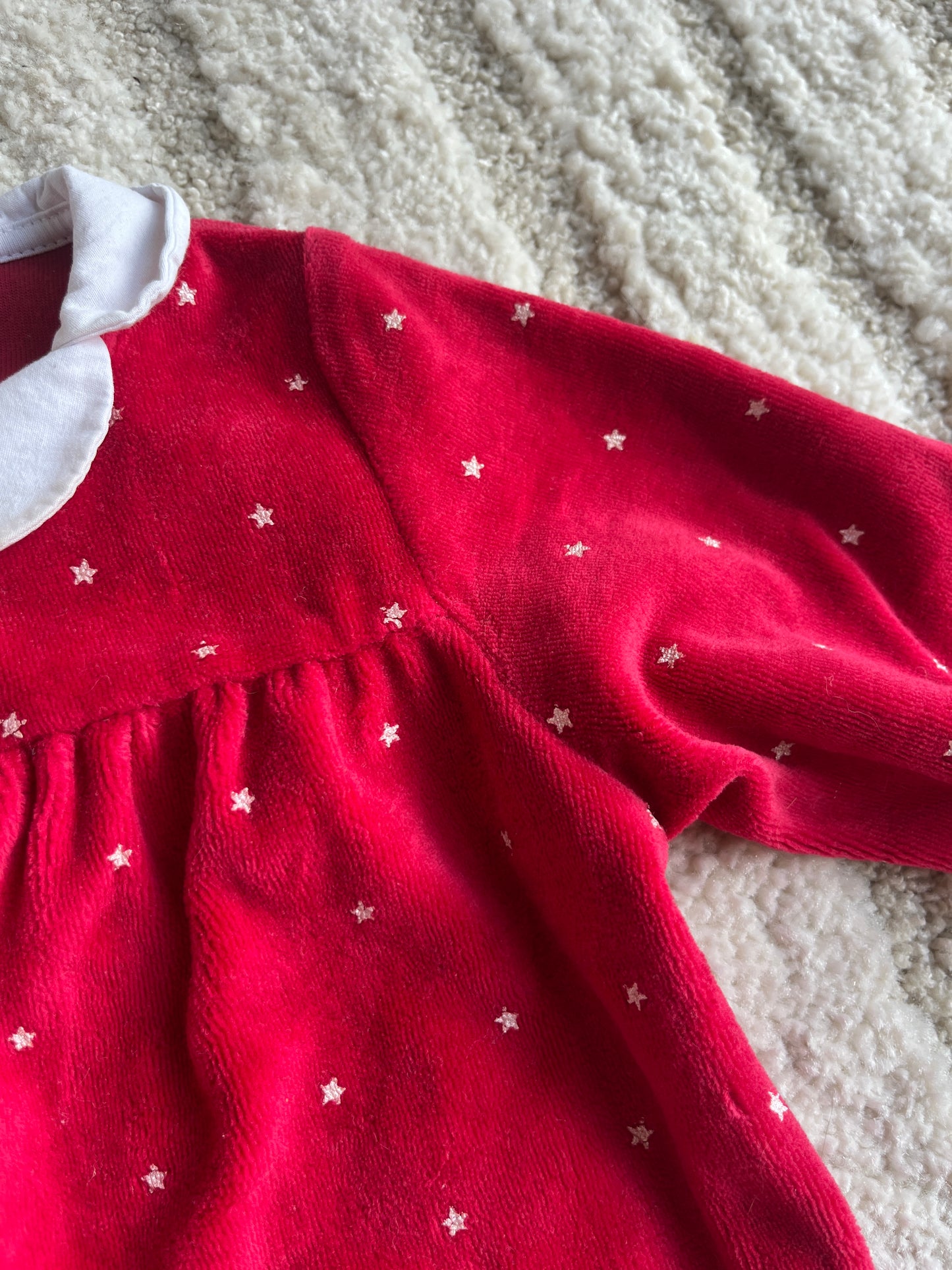 Pyjama velours rouge avec pois et col Claudine blanc Obaïbi - 18 mois