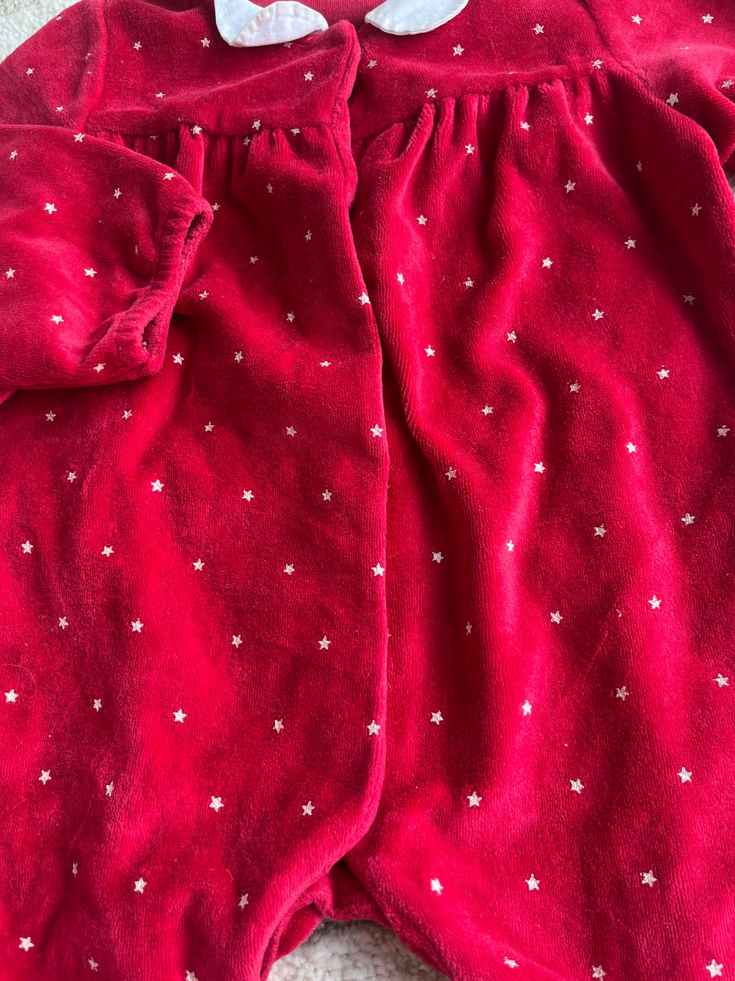 Pyjama velours rouge avec pois et col Claudine blanc Obaïbi - 18 mois