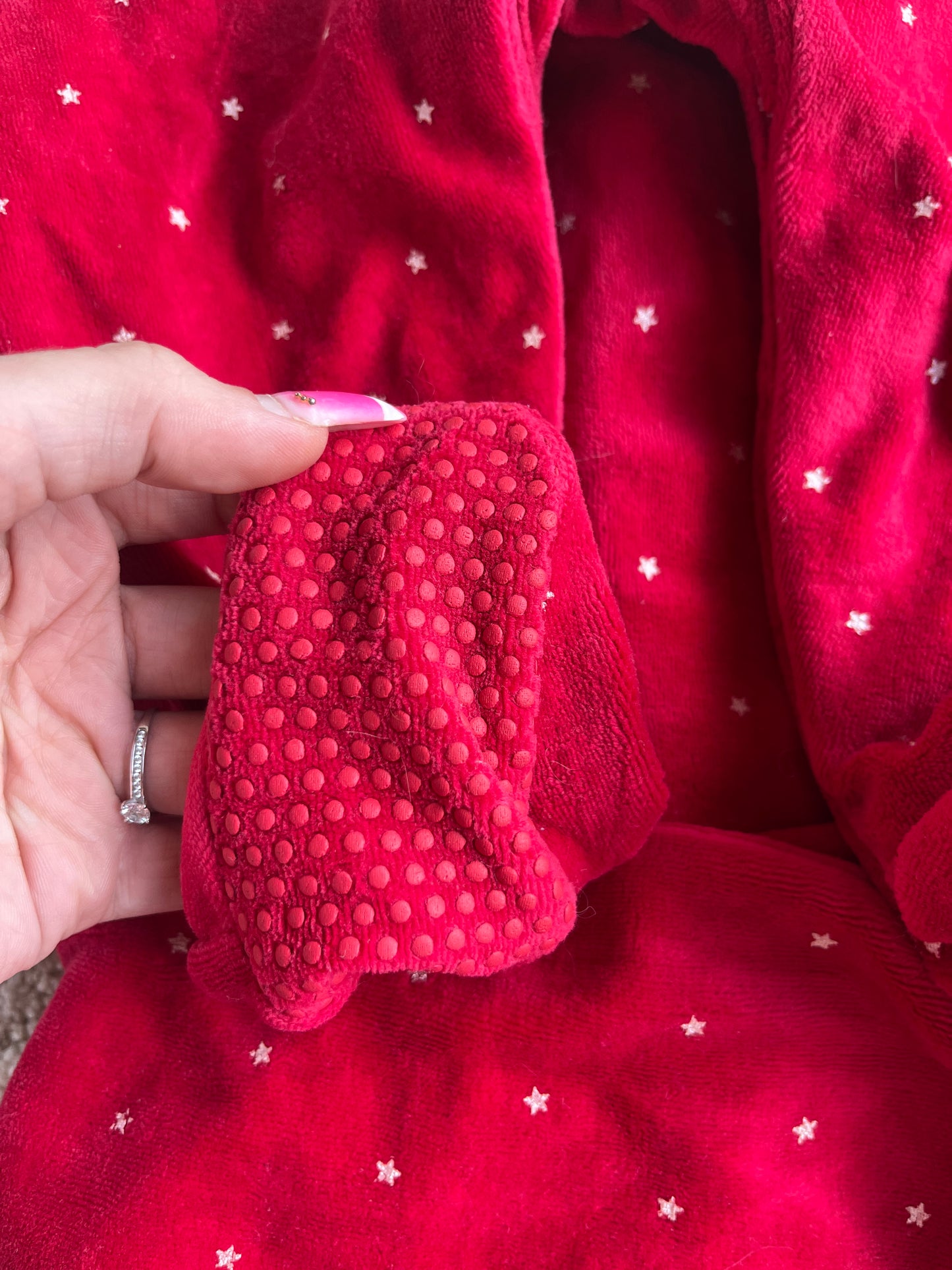 Pyjama velours rouge avec pois et col Claudine blanc Obaïbi - 18 mois