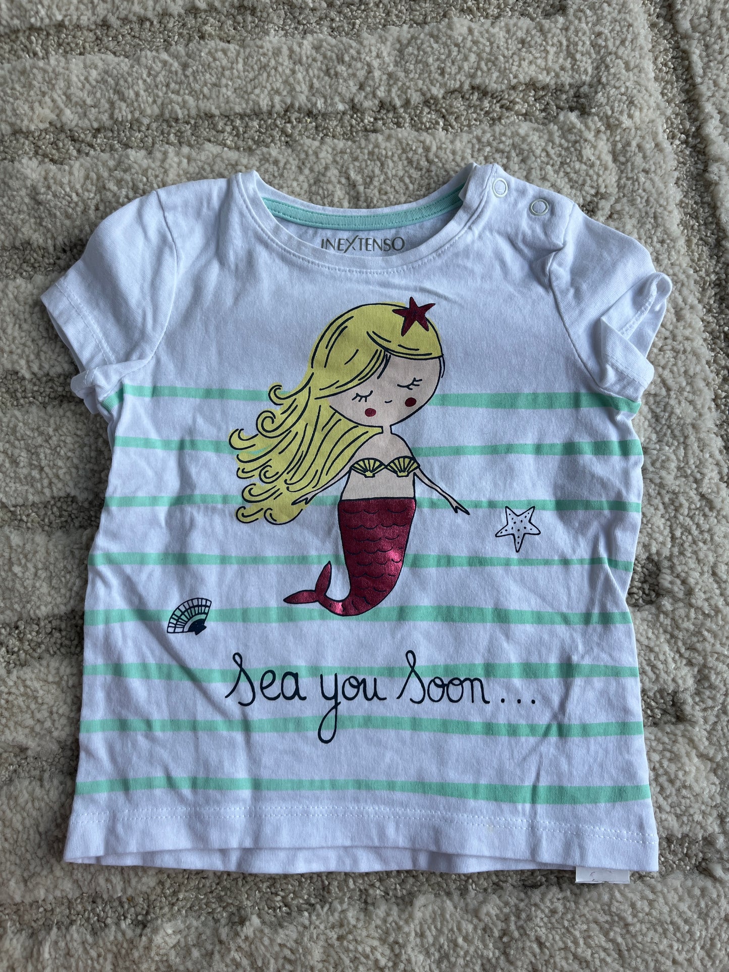 T-shirt à manches courtes blanc motif sirène « see you soon » - 80 cm