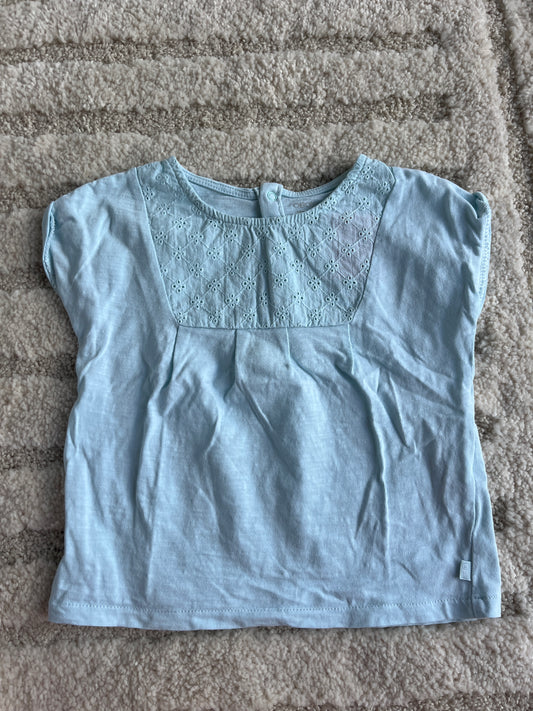 T-shirt à manches courtes bleu avec broderies Obaïbi - 18 mois