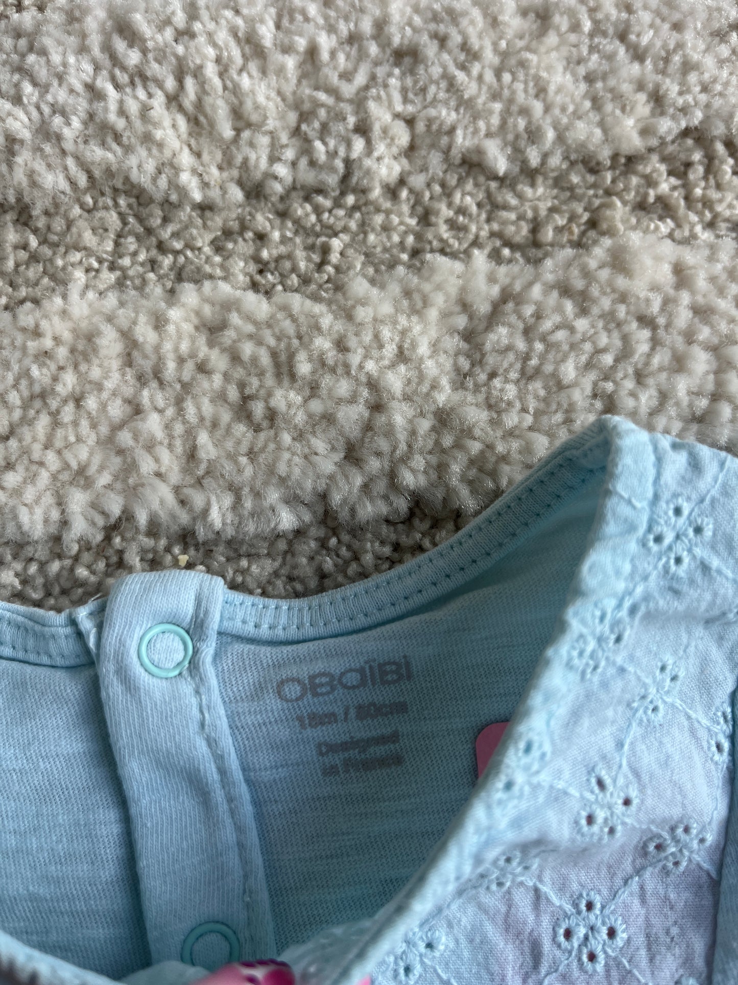 T-shirt à manches courtes bleu avec broderies Obaïbi - 18 mois