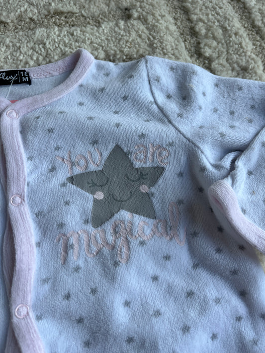 Pyjama velours blanc étoile grise « you are magical » - 18 mois