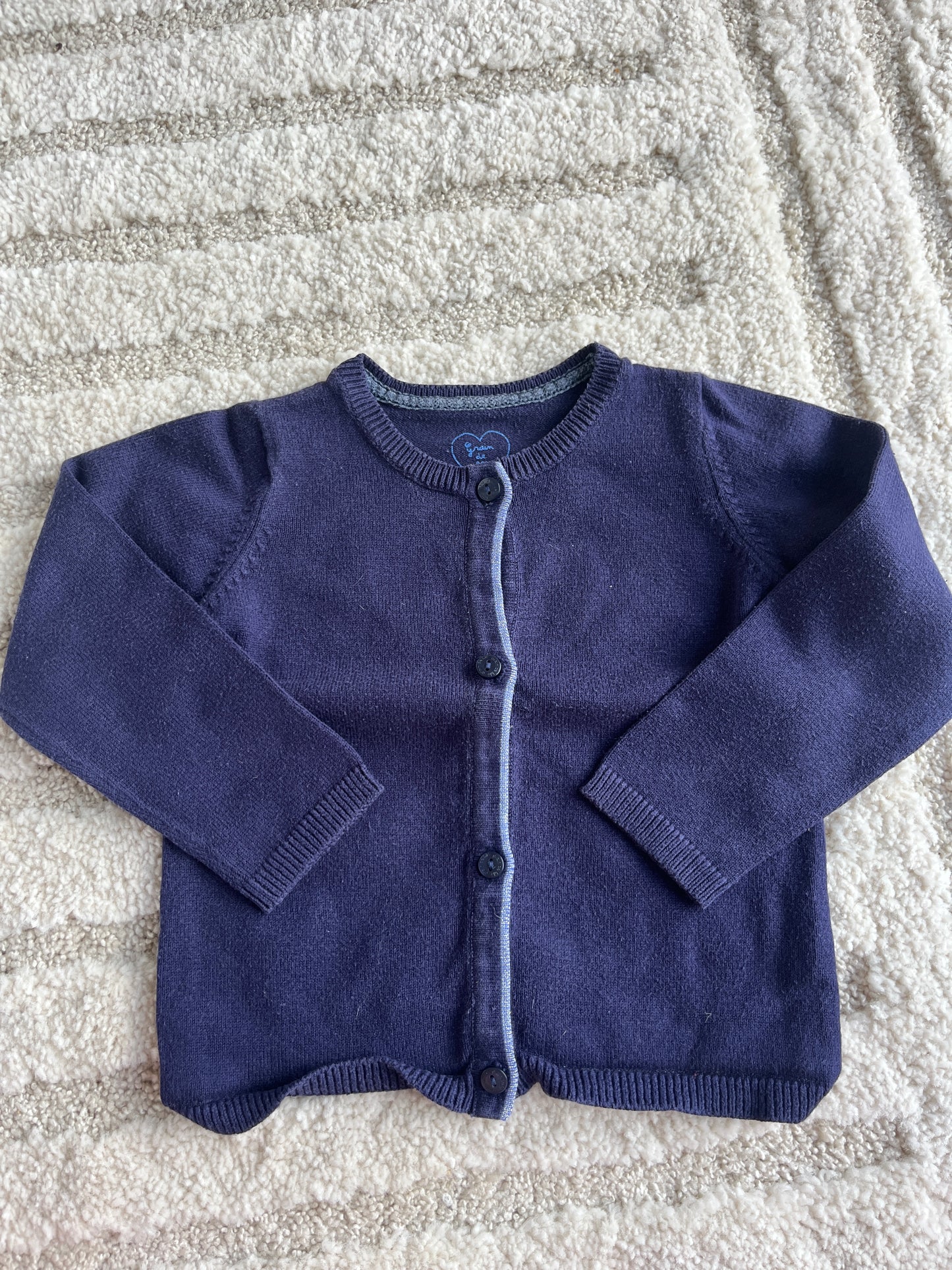 Cardigan à manches longues bleu marine motif cœur argenté Grain de Blé - 18 mois