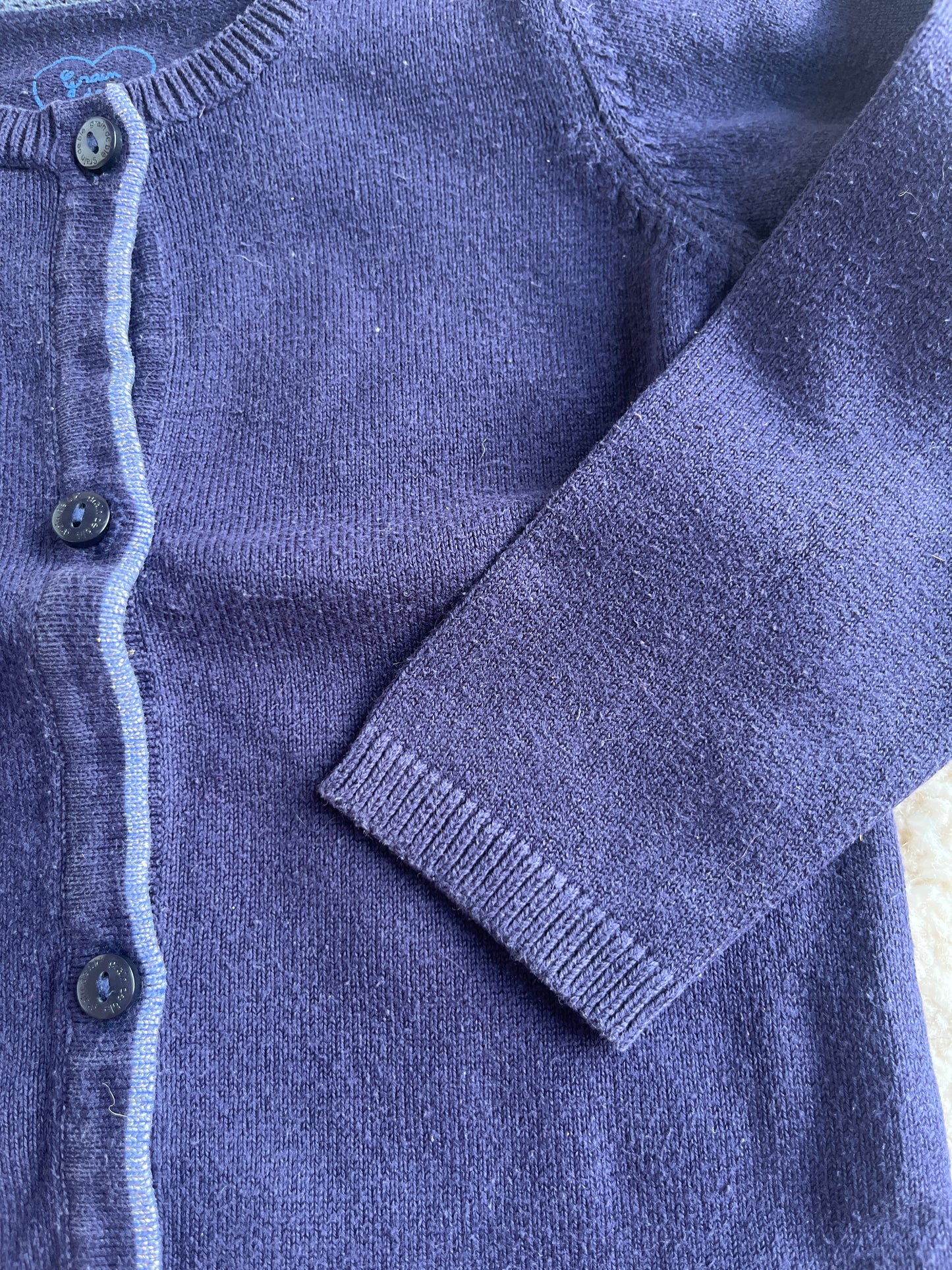 Cardigan à manches longues bleu marine motif cœur argenté Grain de Blé - 18 mois