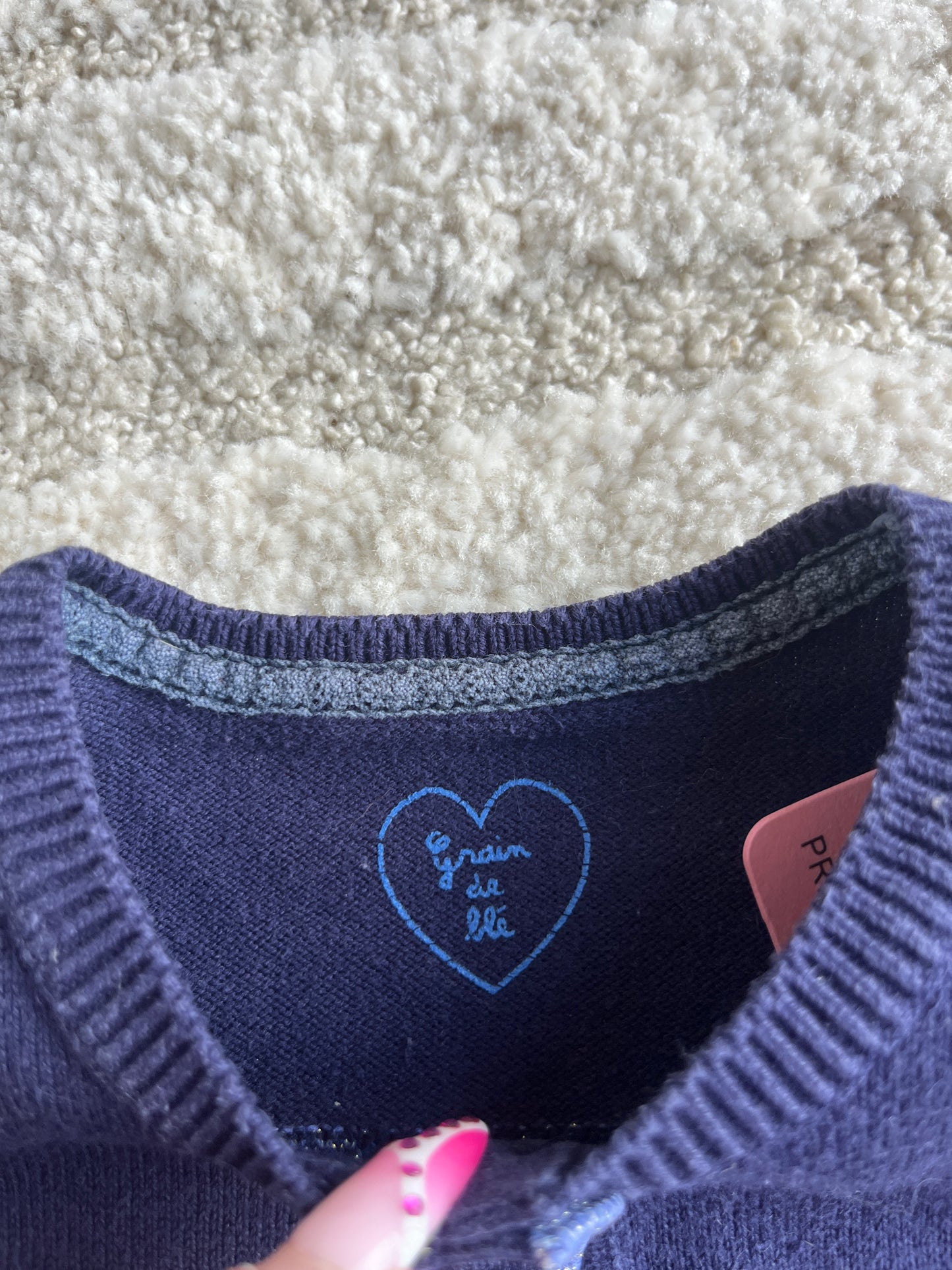 Cardigan à manches longues bleu marine motif cœur argenté Grain de Blé - 18 mois