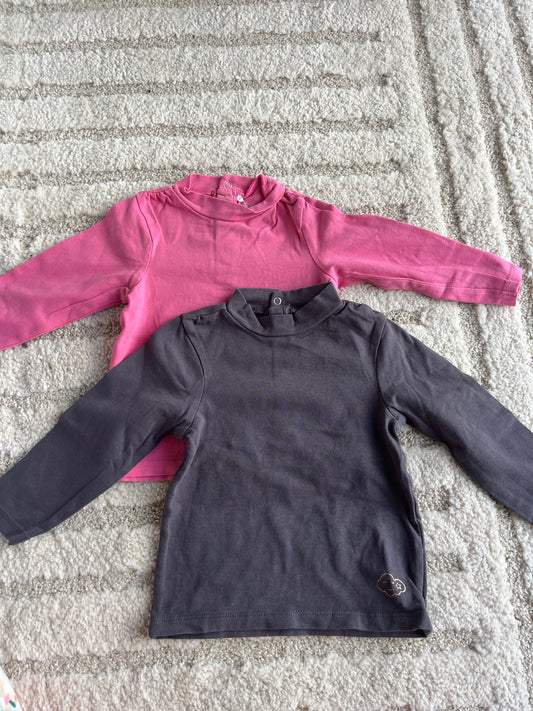 Lot de 2 t-shirt à manches longues gris et rose motif nuage avec col roulé - 18 mois