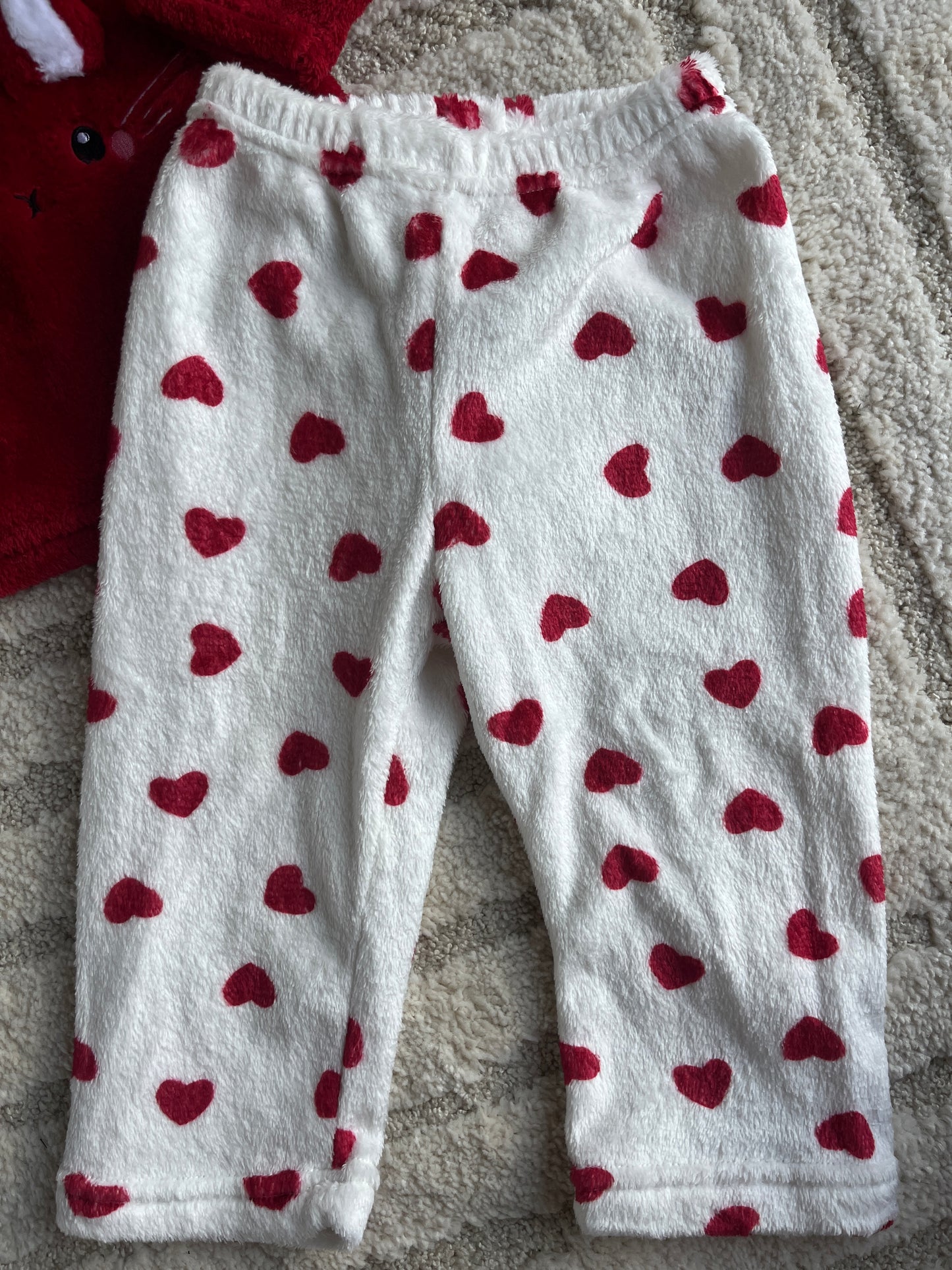 Pyjama velours 2 pièces rouge et blanc tête de lapin et cœurs - 18/24 mois