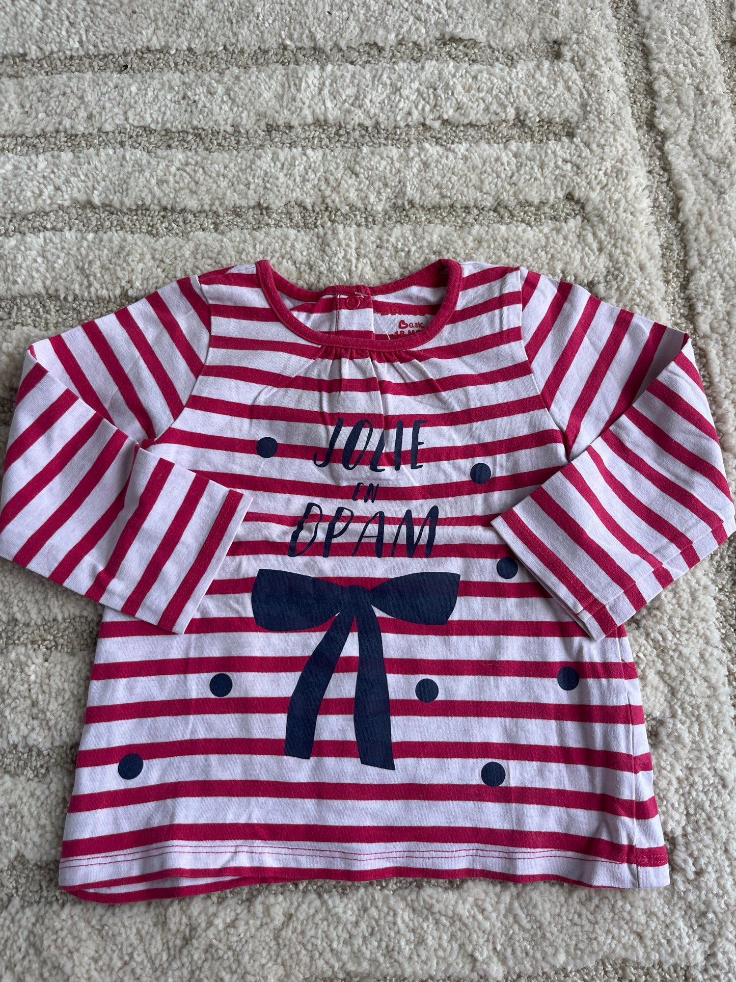 T-shirt à manches longues rayé rouge et blanc « jolie en DPAM » - 18 mois