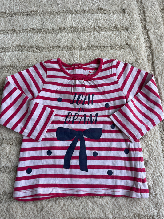 T-shirt à manches longues rayé rouge et blanc « jolie en DPAM » - 18 mois
