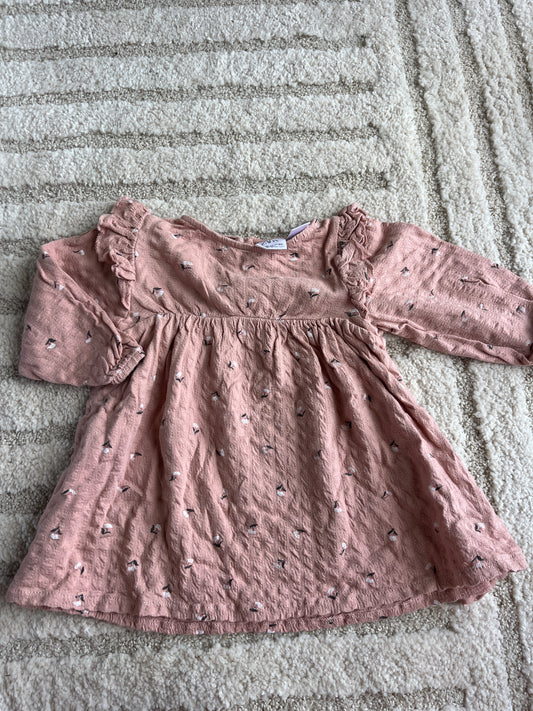 Robe à manches longues rose poudré gaze de coton Zara - 18/24 mois (92cm)